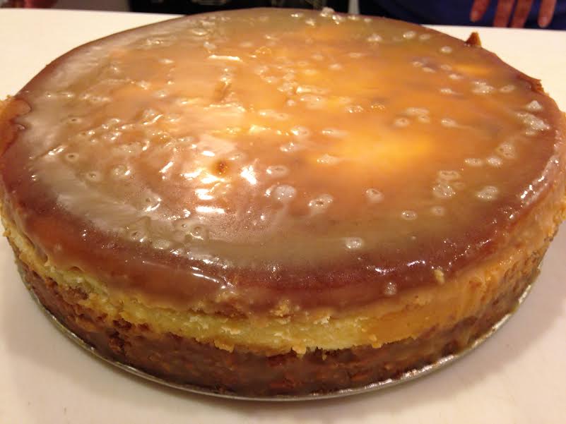  	 Pretzel Crust salted caramel frosted cheesecake